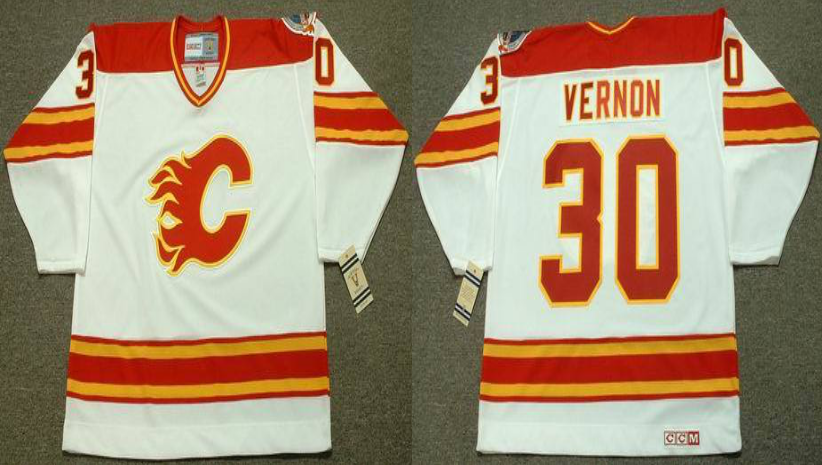 2019 Men Calgary Flames #30 Vernon white CCM NHL jerseys->calgary flames->NHL Jersey